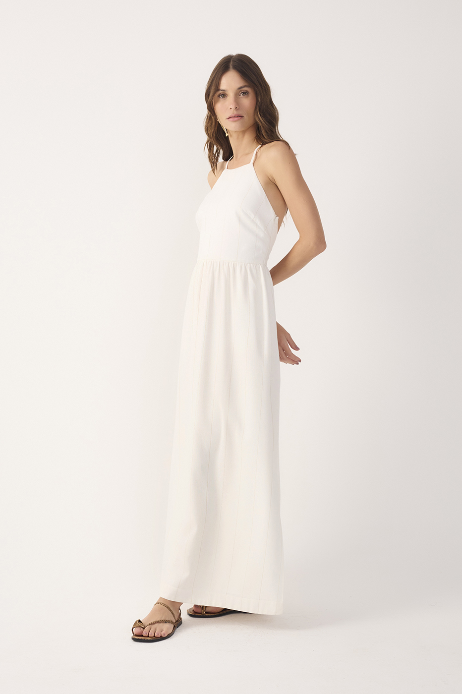 Off-White Side Slit Pinstripe Maxi Dress