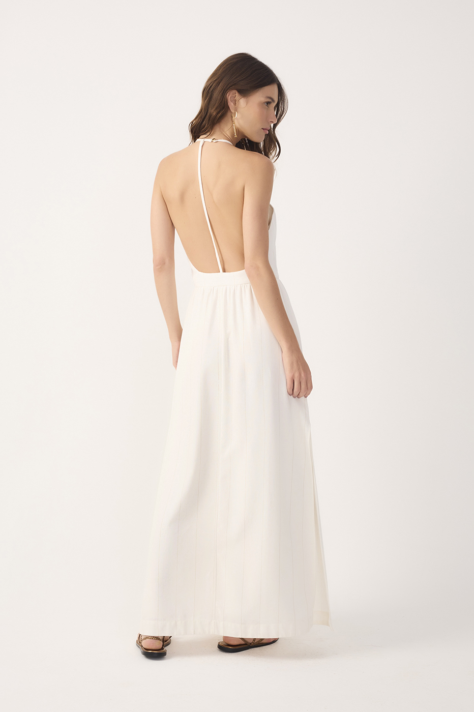 Off-White Side Slit Pinstripe Maxi Dress