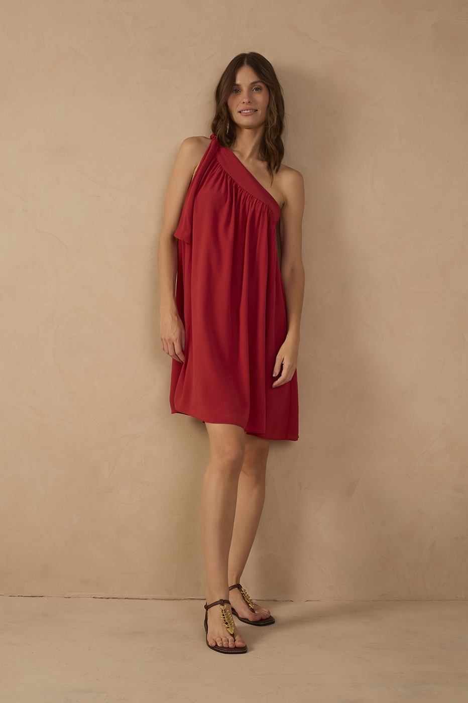 Red Ruffled One Shoulder Mini Dress