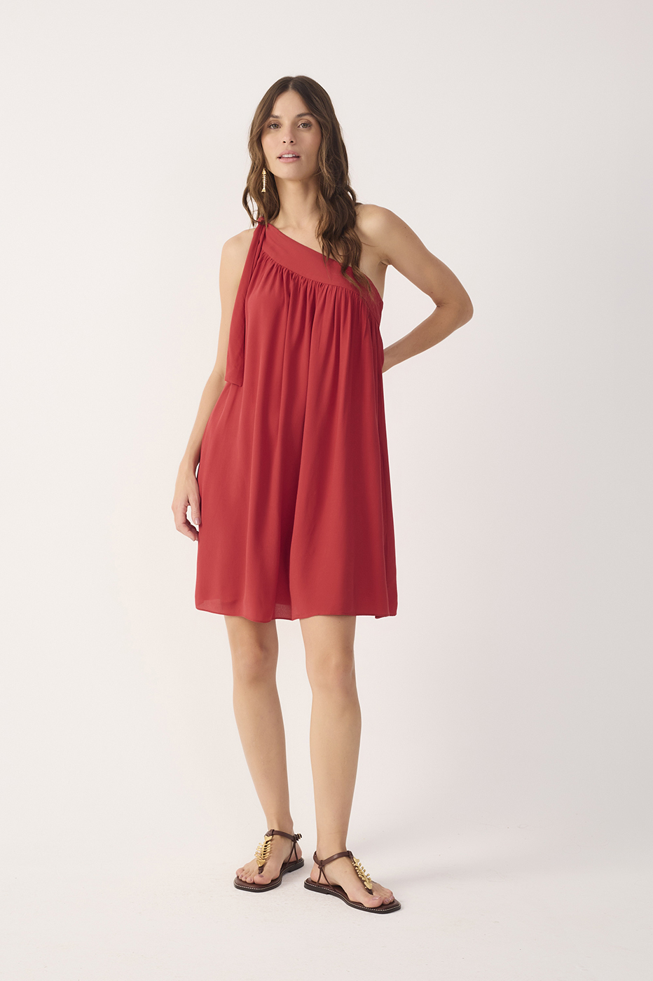 Red Ruffled One Shoulder Mini Dress