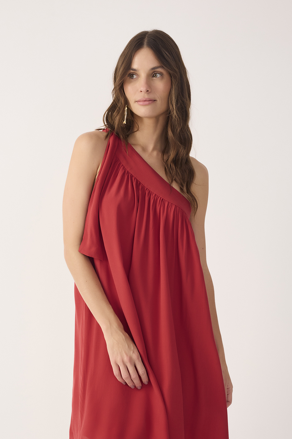 Red Ruffled One Shoulder Mini Dress