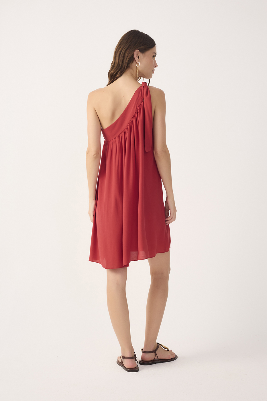 Red Ruffled One Shoulder Mini Dress