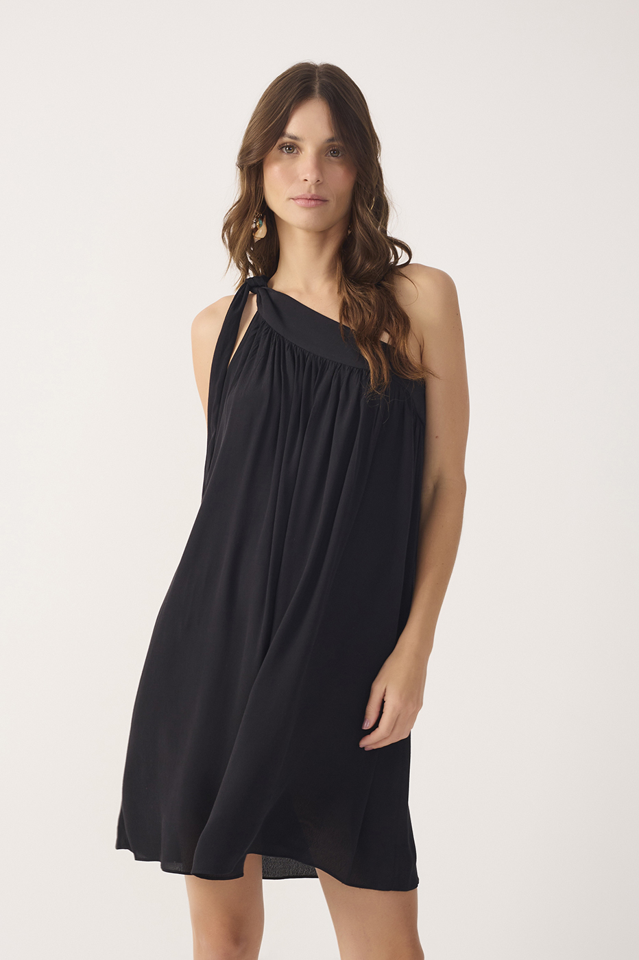 Black Ruffled One Shoulder Mini Dress