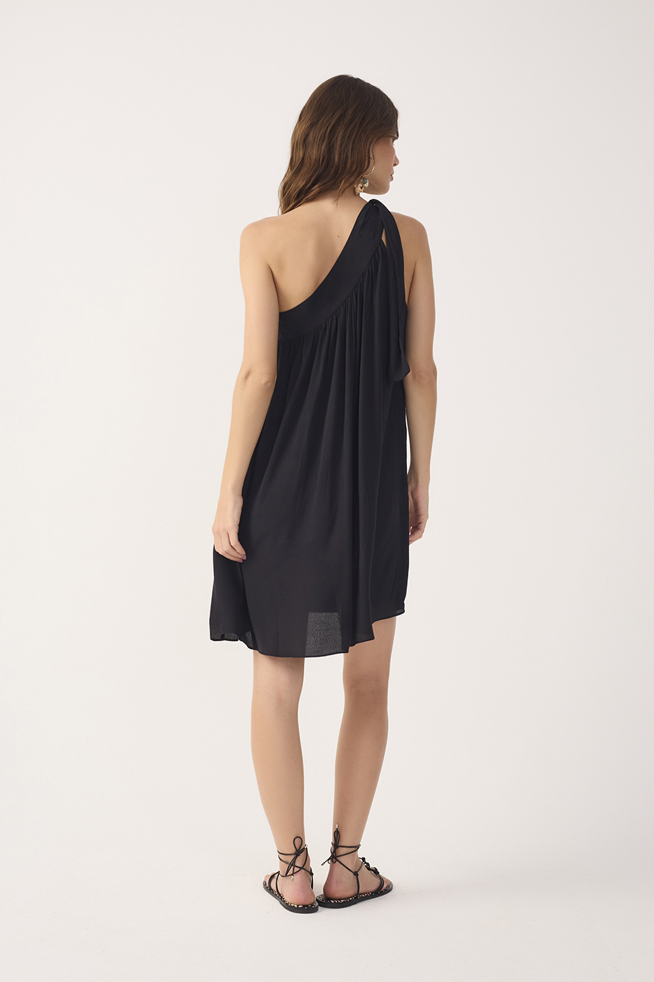 Black Ruffled One Shoulder Mini Dress