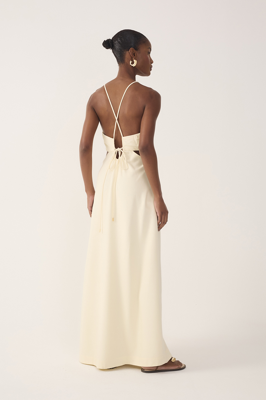 Beige Frayed Bust V Neck Maxi Dress