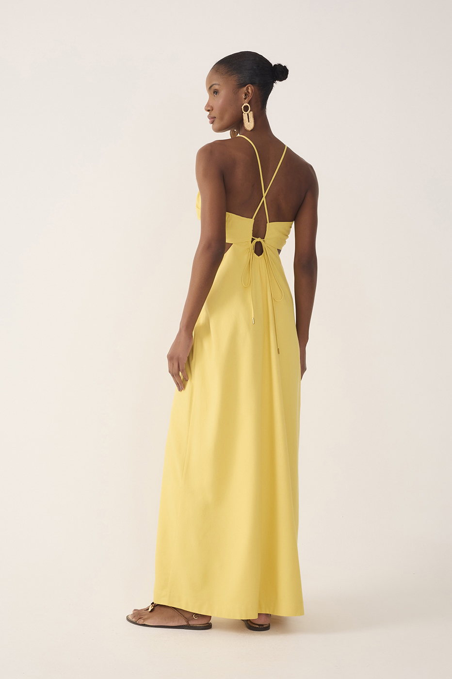 Yellow Frayed Bust V Neck Maxi Dress
