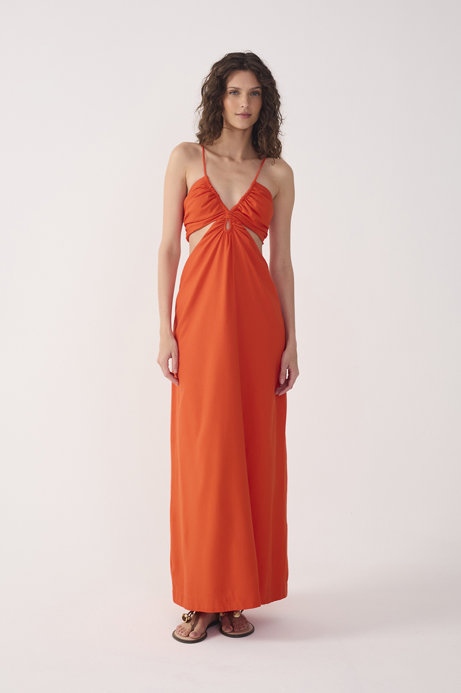 Red Frayed Bust V Neck Maxi Dress