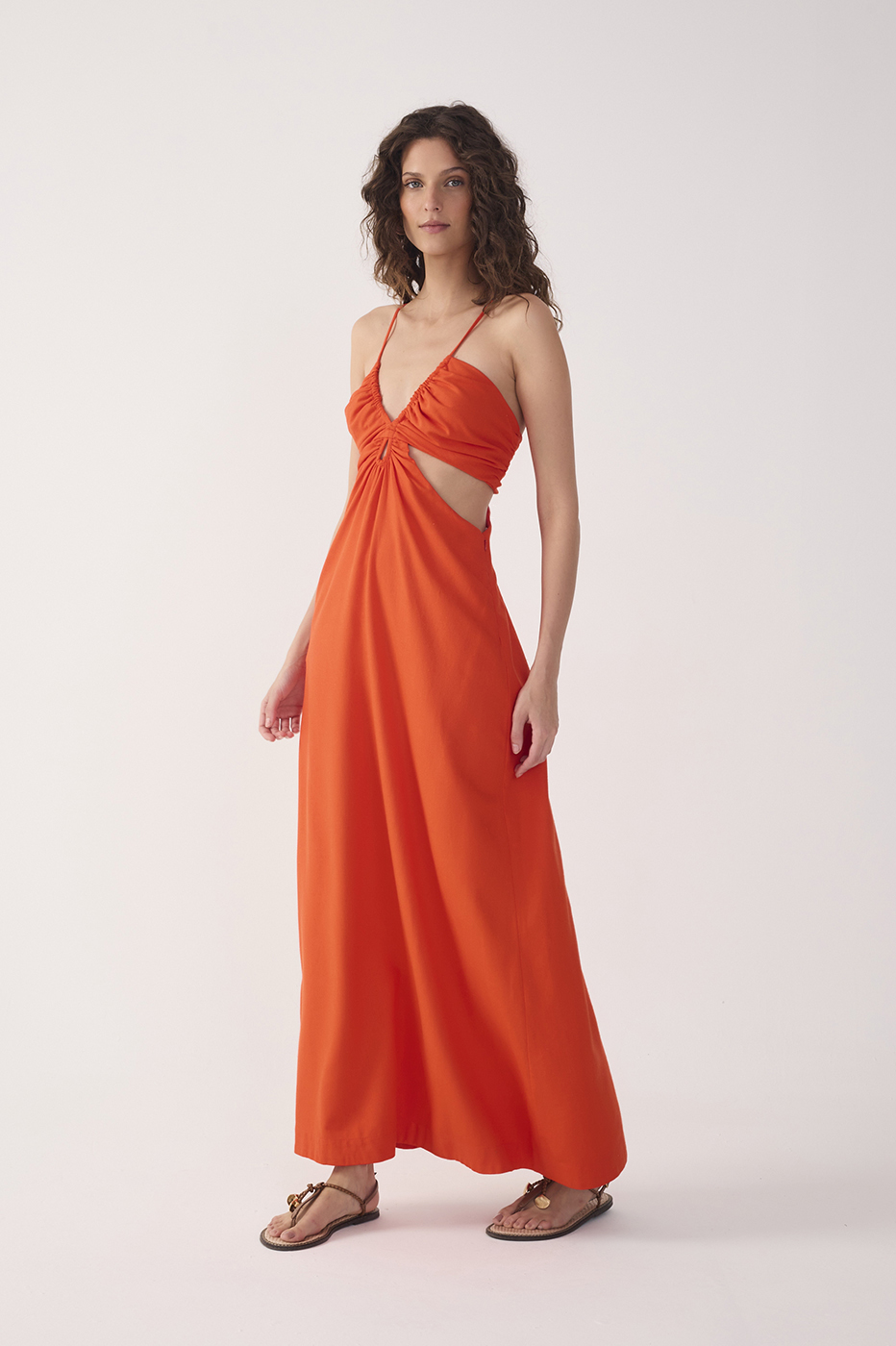 Red Frayed Bust V Neck Maxi Dress