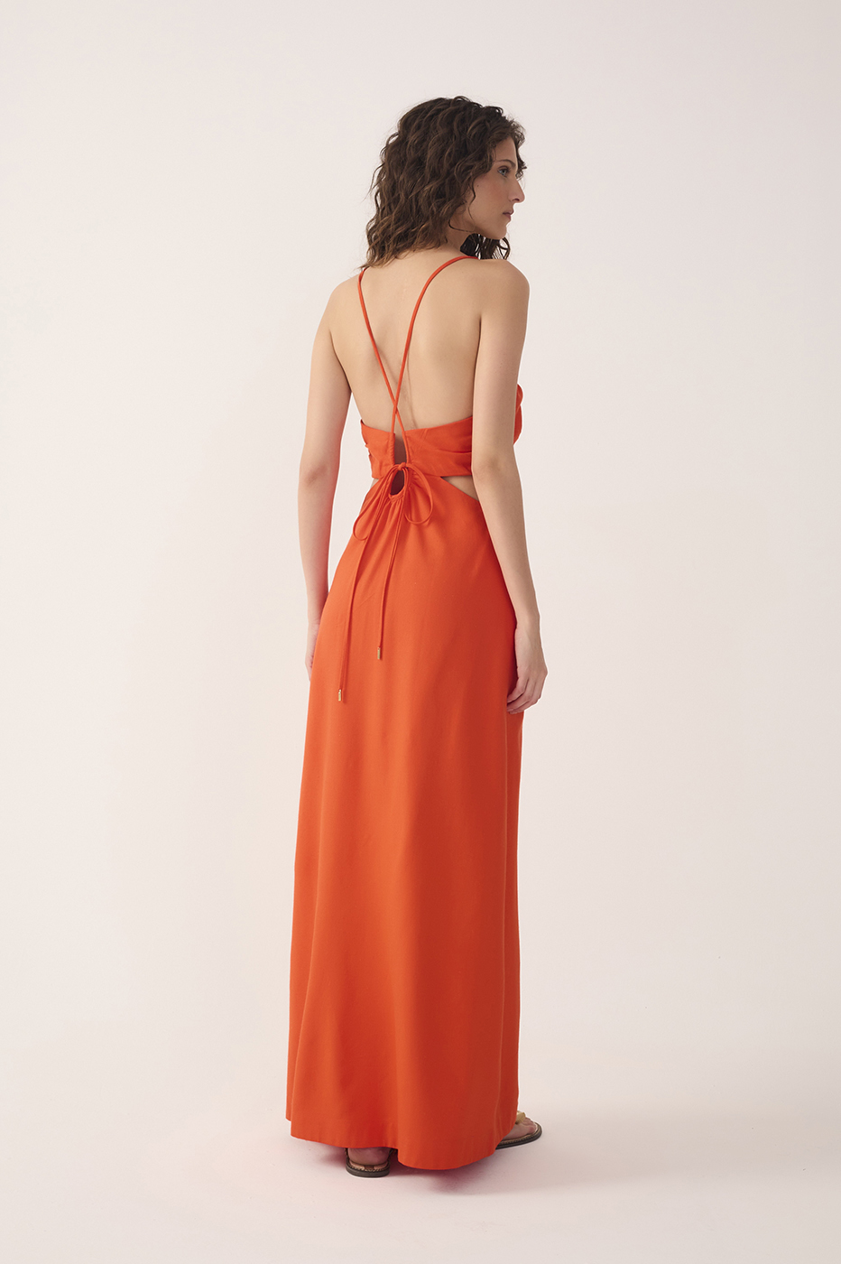 Red Frayed Bust V Neck Maxi Dress