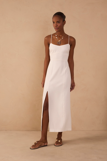 Off-White Topstitching Slit Midi Dress