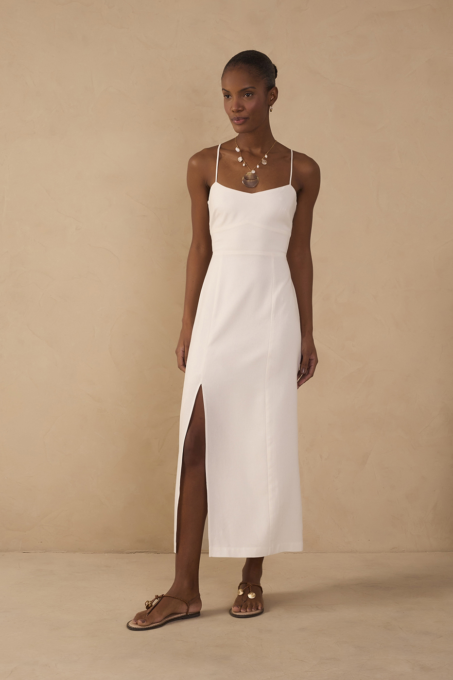 Off-White Topstitching Slit Midi Dress