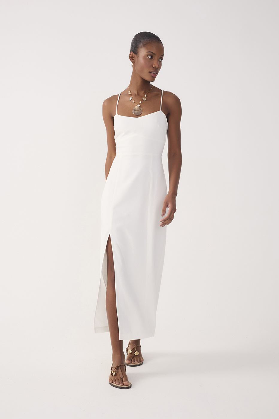 Off-White Topstitching Slit Midi Dress