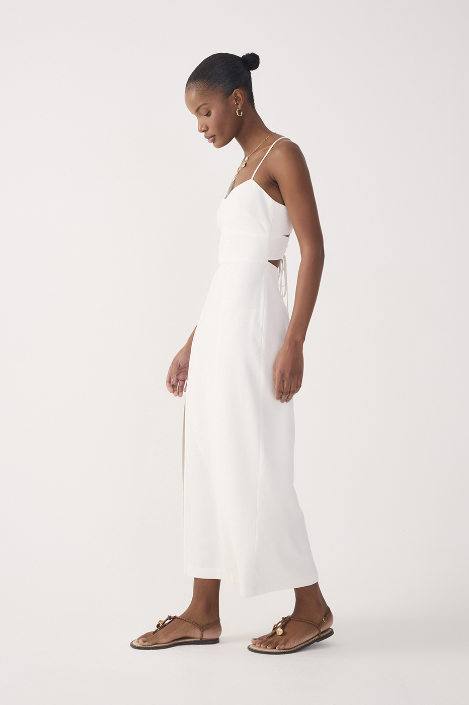 Off-White Topstitching Slit Midi Dress