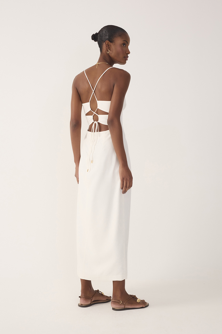 Off-White Topstitching Slit Midi Dress