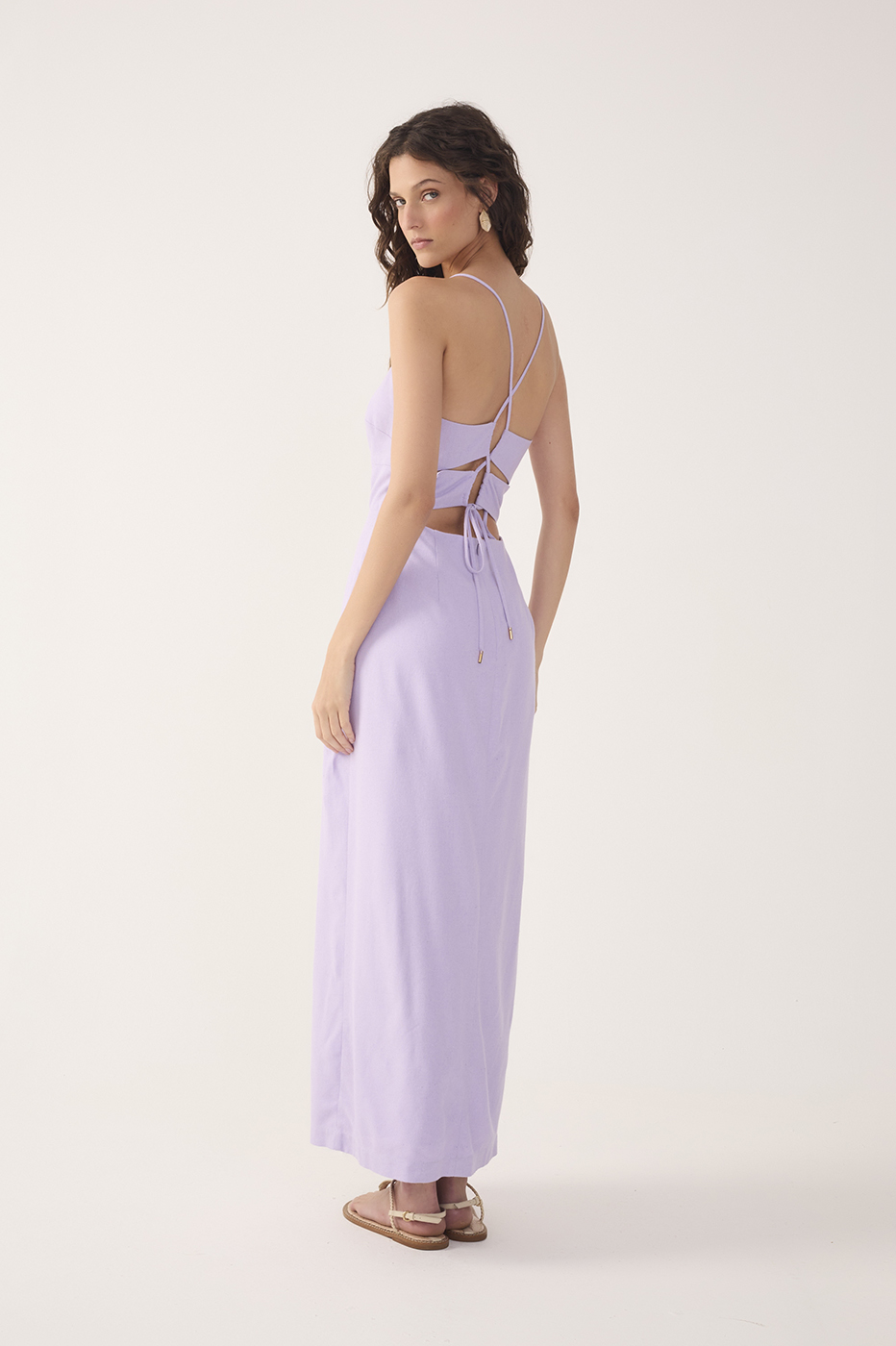 Lilac Topstitching Slit Midi Dress