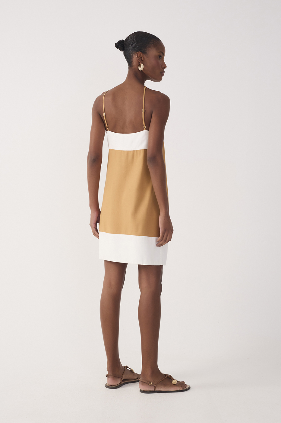 Beige Bicolor Halter Neck Mini Dress