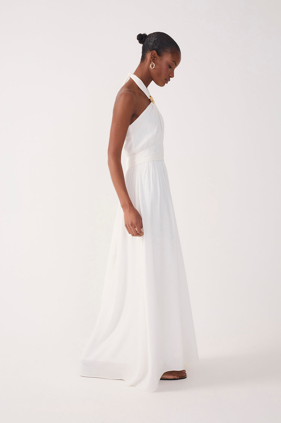 Off-White Ruched Halter Crepe Maxi Dress