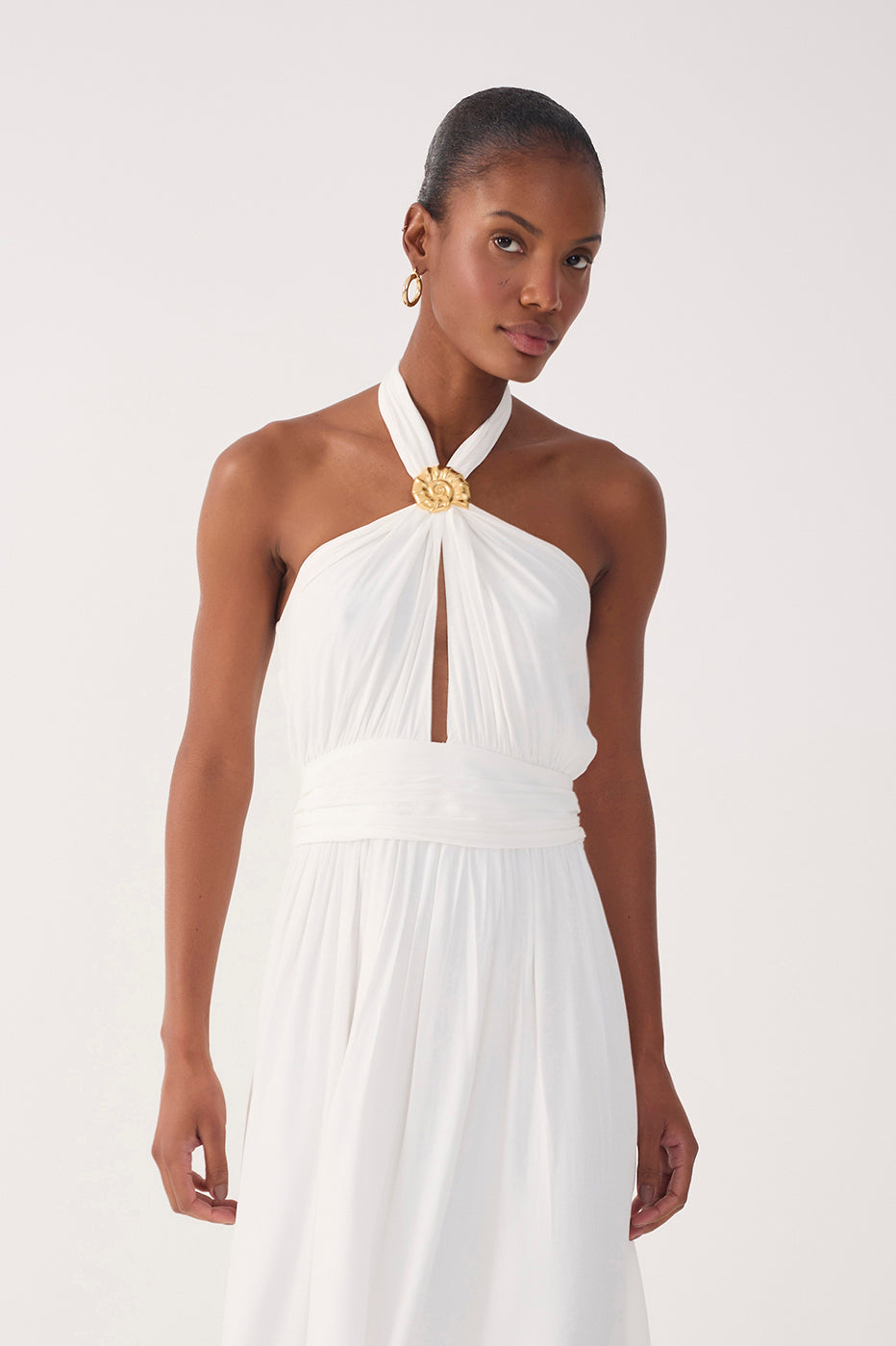 Off-White Ruched Halter Crepe Maxi Dress