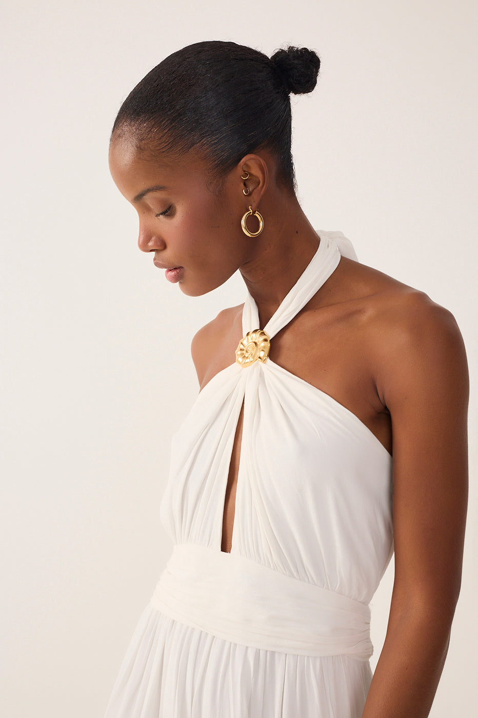 Off-White Ruched Halter Crepe Maxi Dress