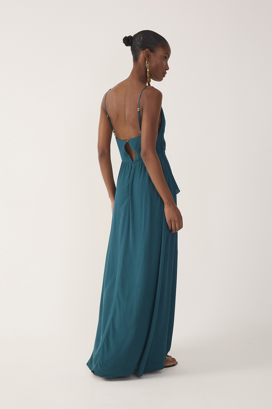 Green V Neck Crepe Maxi Dress