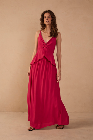 Pink Layered V Neck Maxi Dress
