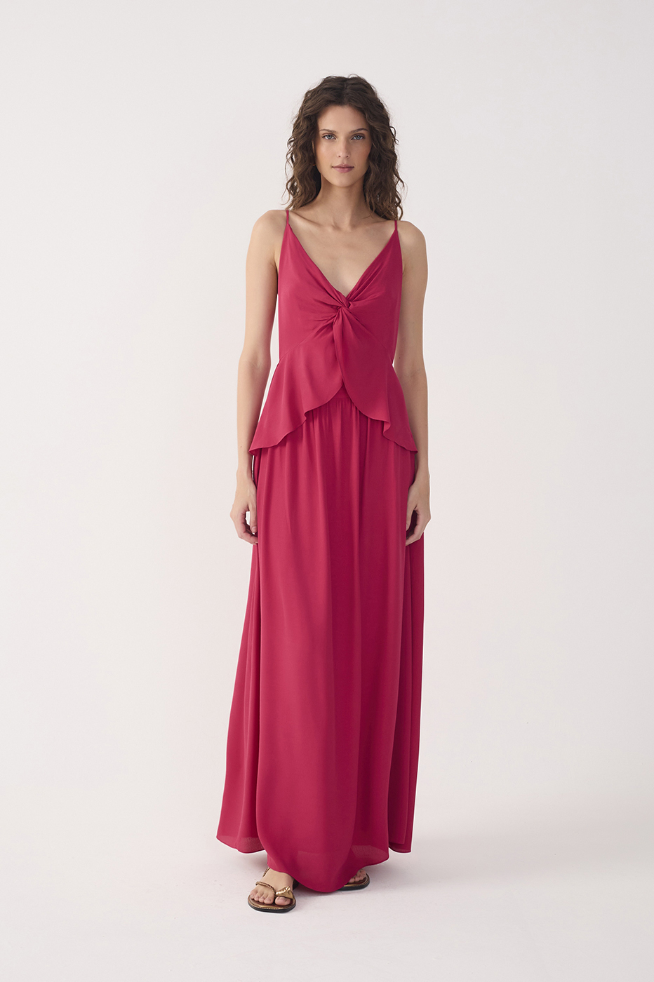Pink Layered V Neck Maxi Dress