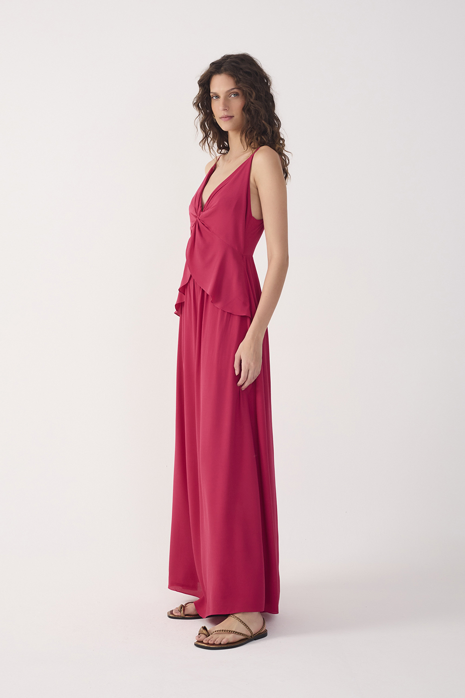 Pink Layered V Neck Maxi Dress