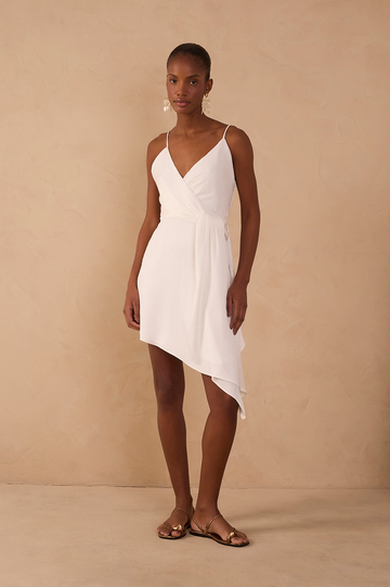 Off-White Pleated Satin Mini Dress