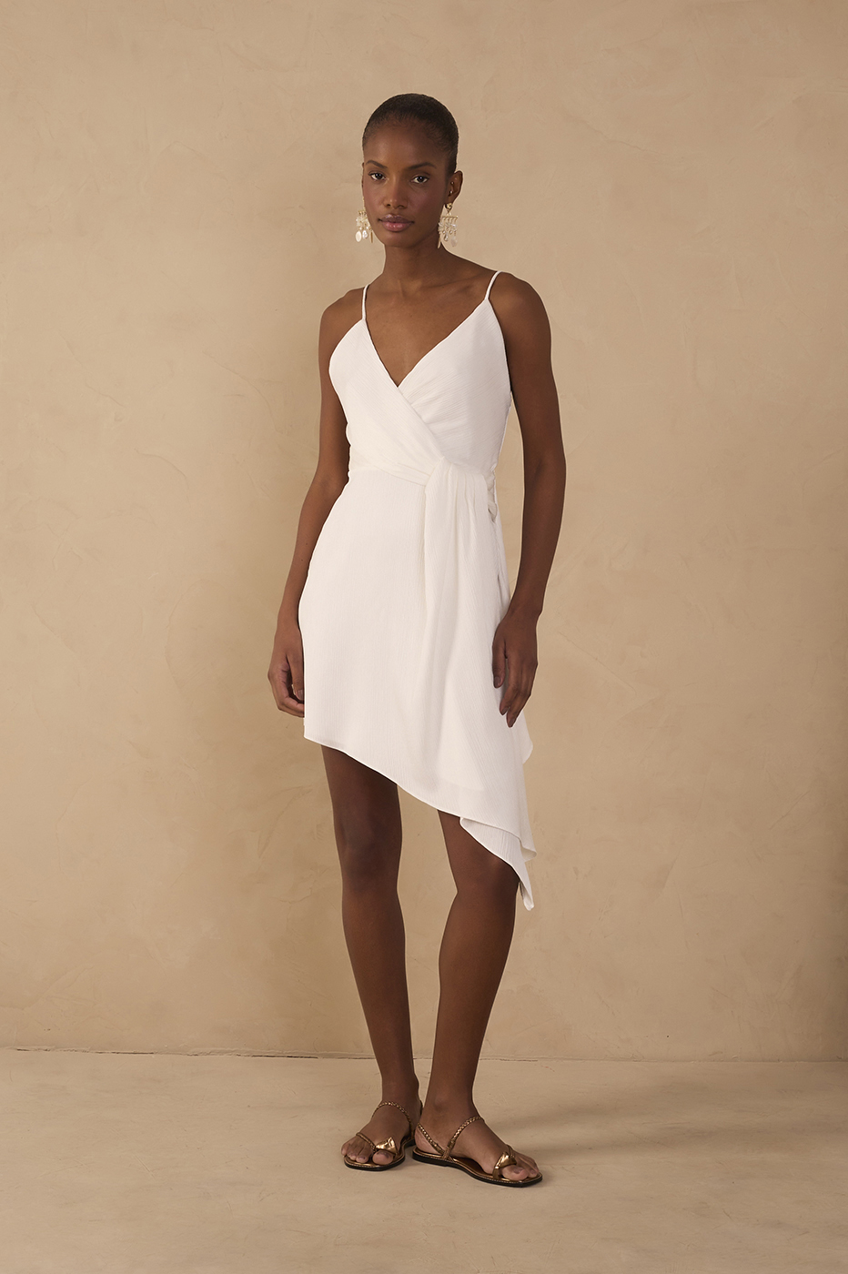 Off-White Pleated Satin Mini Dress