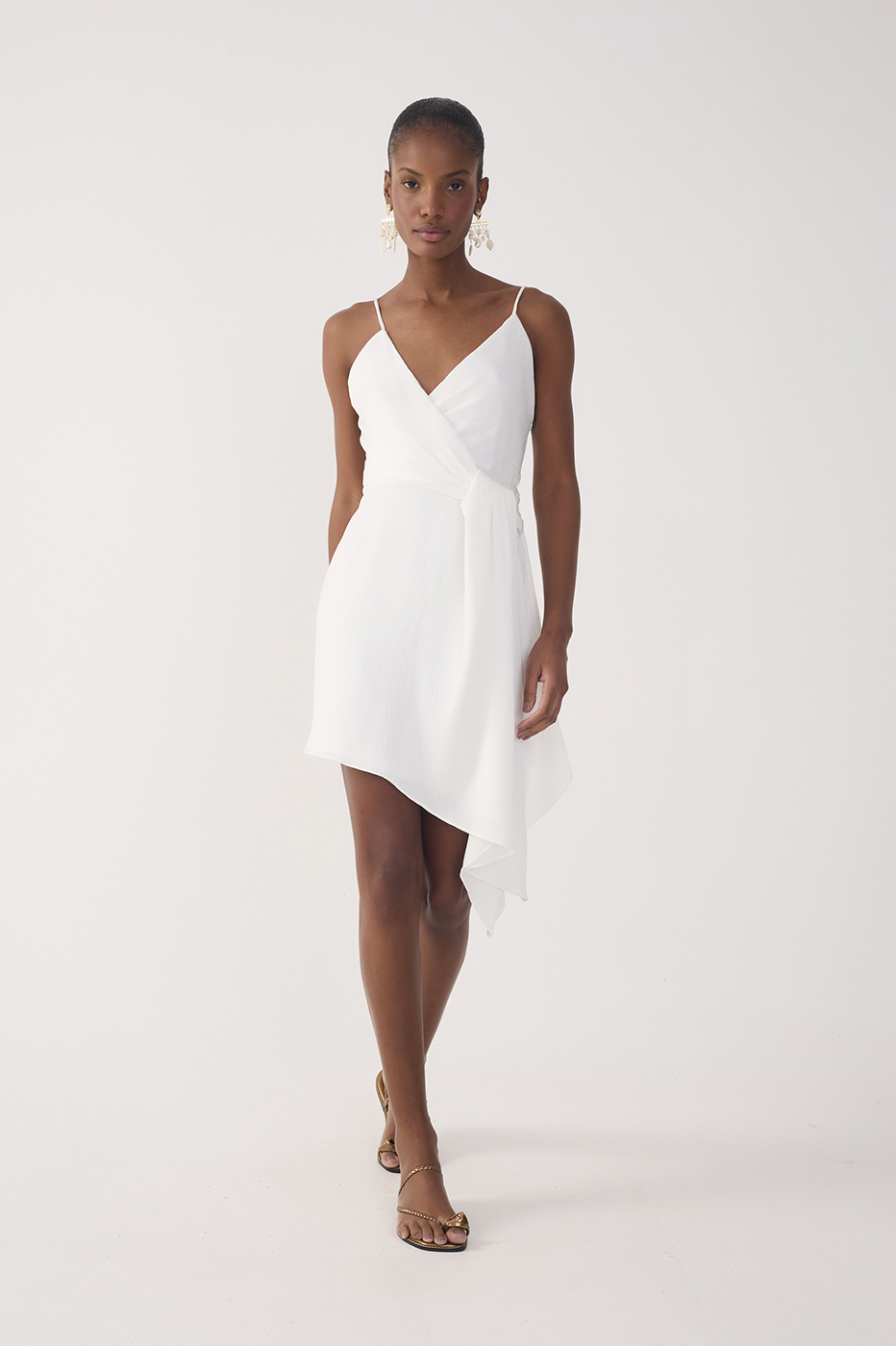 Off-White Pleated Satin Mini Dress