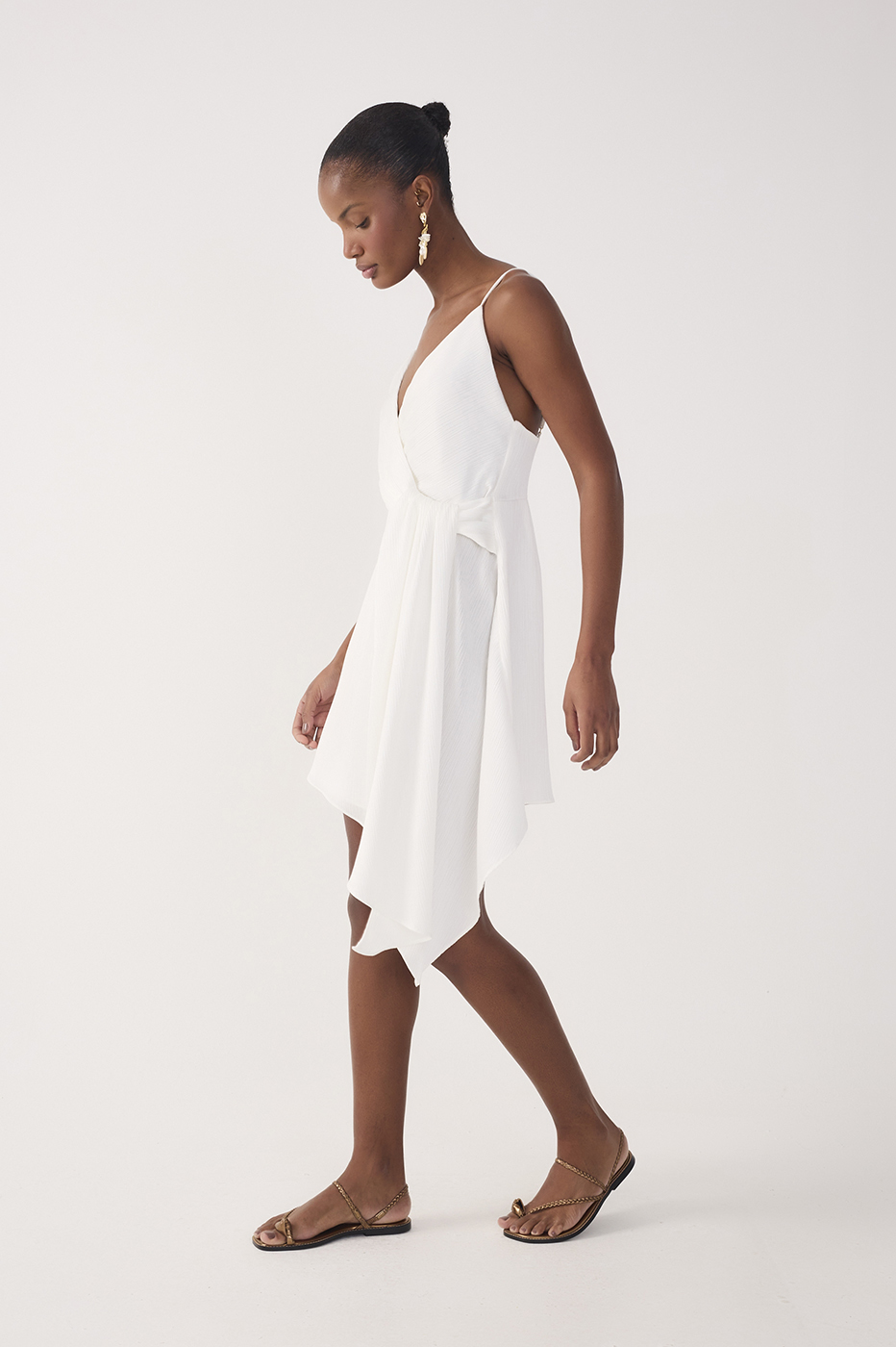 Off-White Pleated Satin Mini Dress