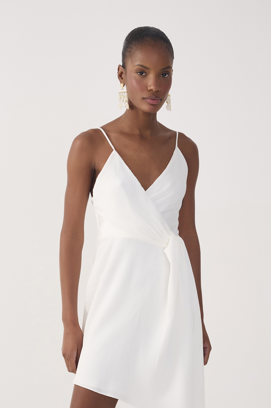 Off-White Pleated Satin Mini Dress