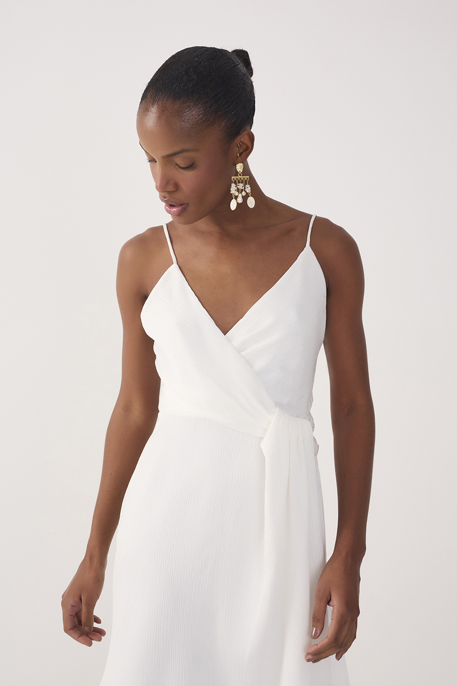 Off-White Pleated Satin Mini Dress
