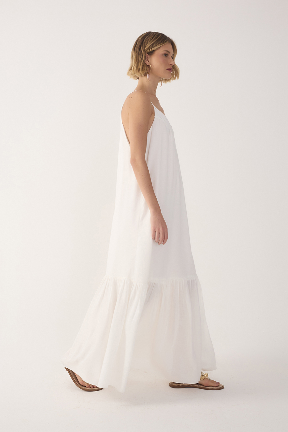 Off-White Embroidered Yoke Maxi Dress