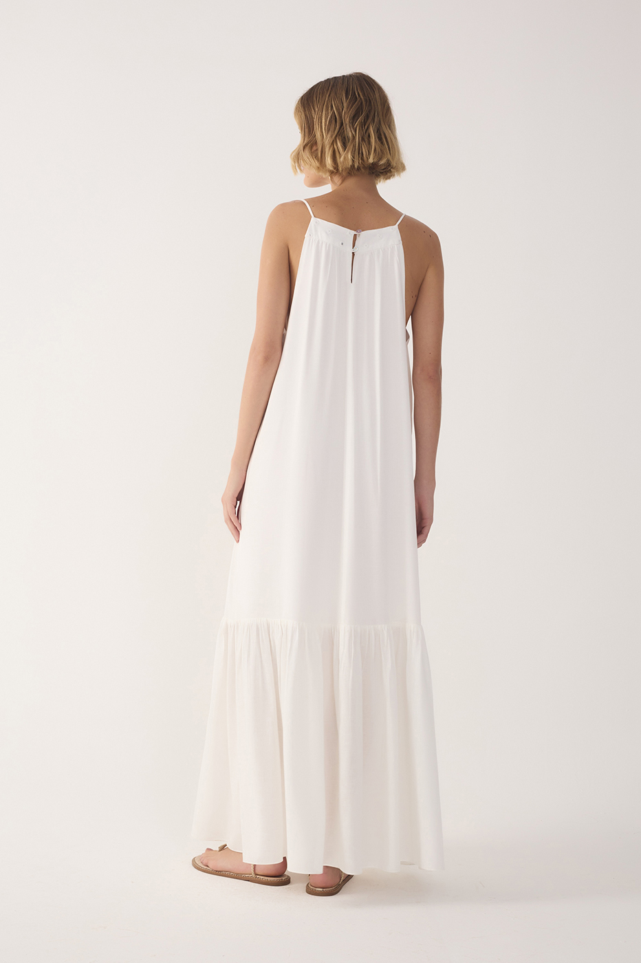 Off-White Embroidered Yoke Maxi Dress