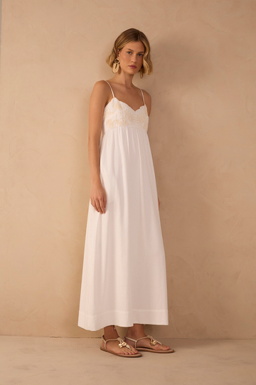 Off-White Embroidered Bust Midi Dress