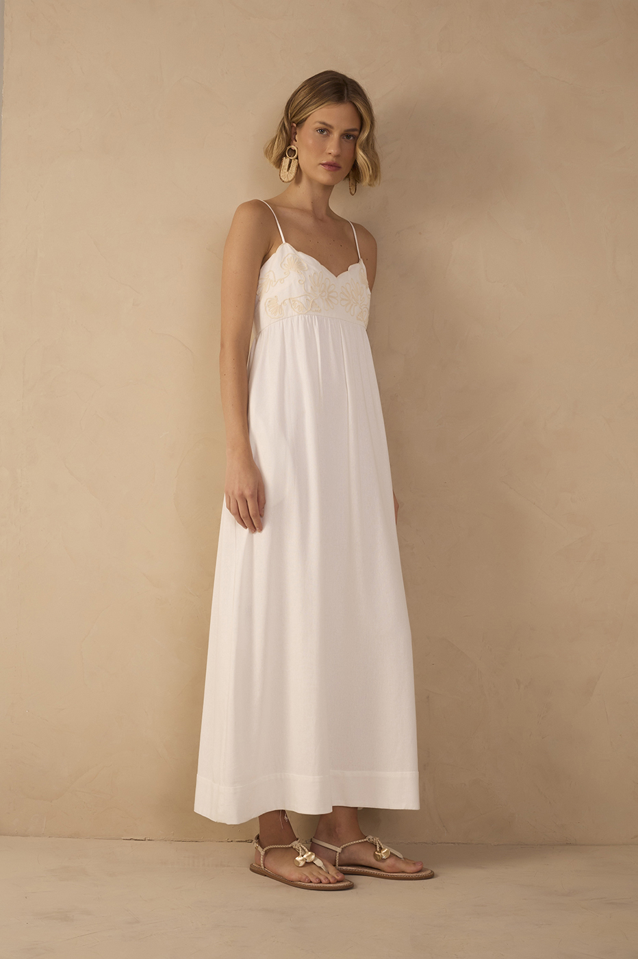 Off-White Embroidered Bust Midi Dress