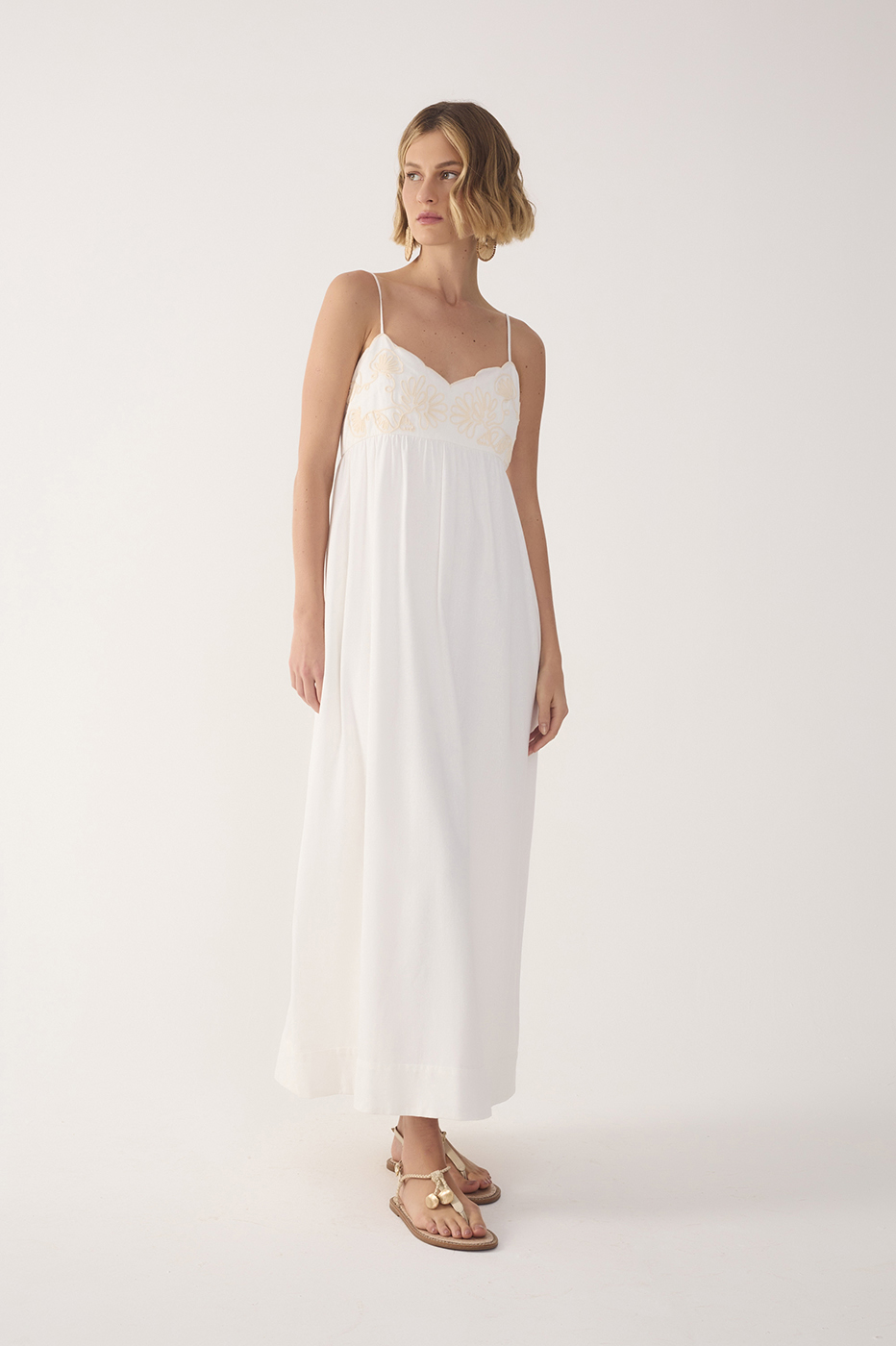 Off-White Embroidered Bust Midi Dress
