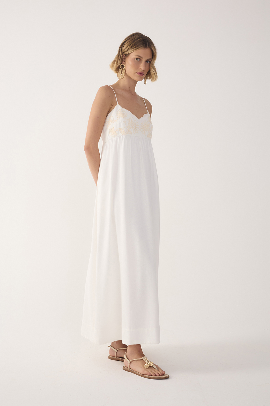 Off-White Embroidered Bust Midi Dress