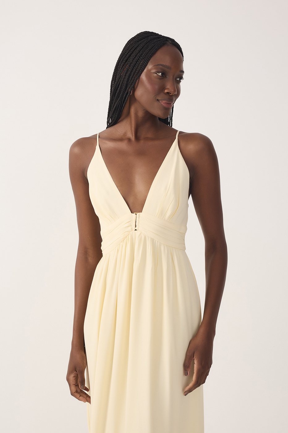 Beige Tiered Sleeveless Crepe Maxi Dress