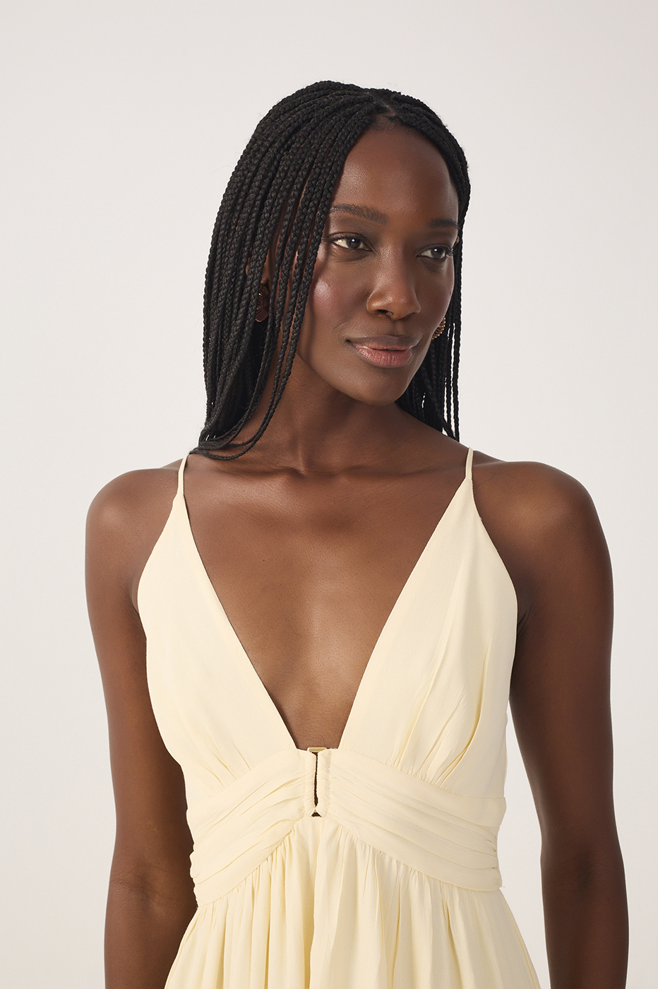 Beige Tiered Sleeveless Crepe Maxi Dress