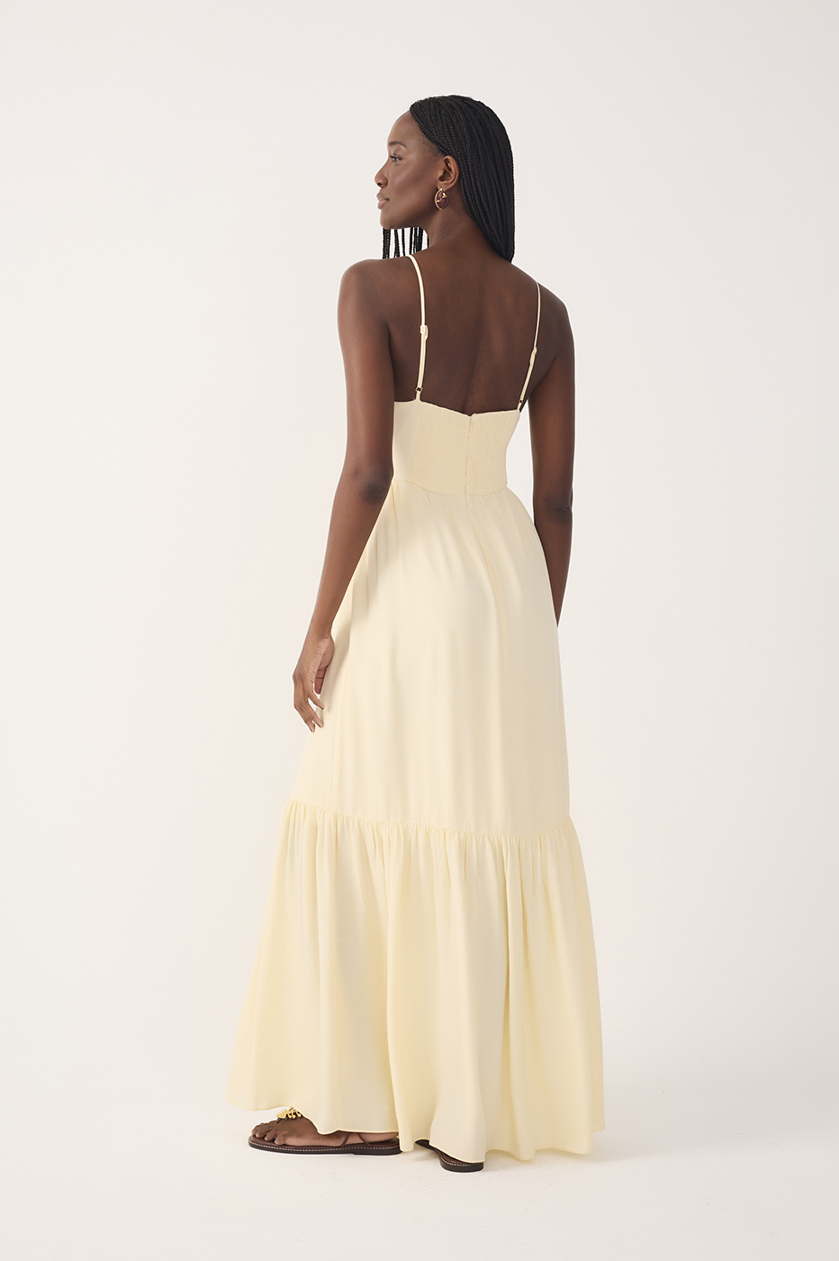 Beige Tiered Sleeveless Crepe Maxi Dress