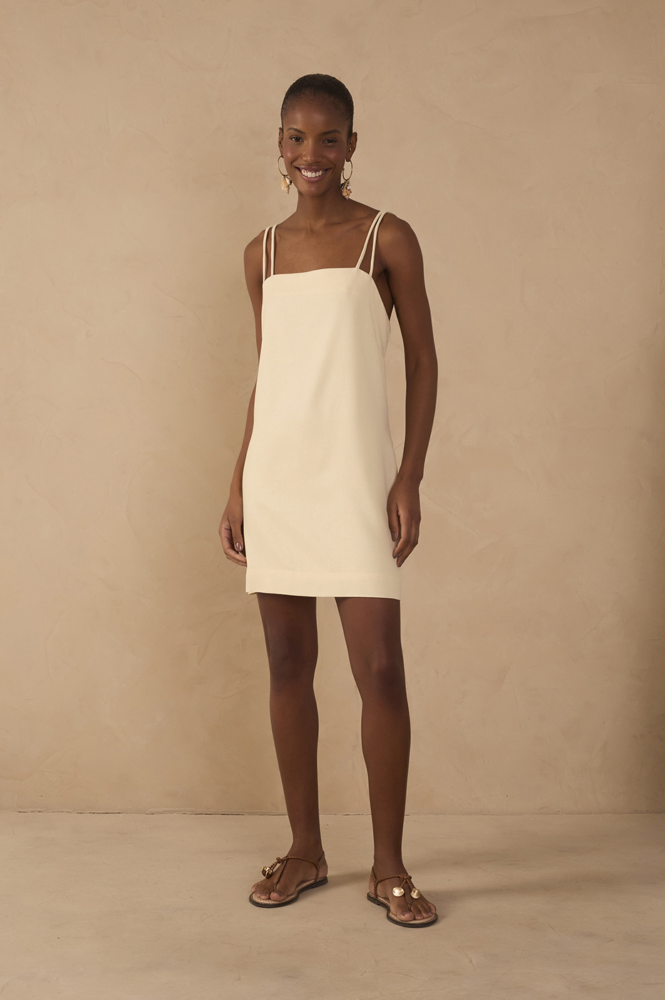Beige Double Strap Mini Dress