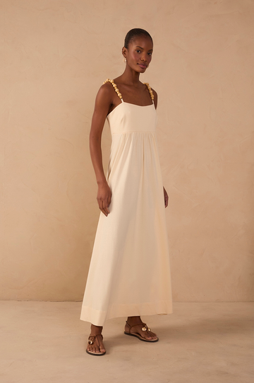 Beige Beaded Straps Maxi Dress
