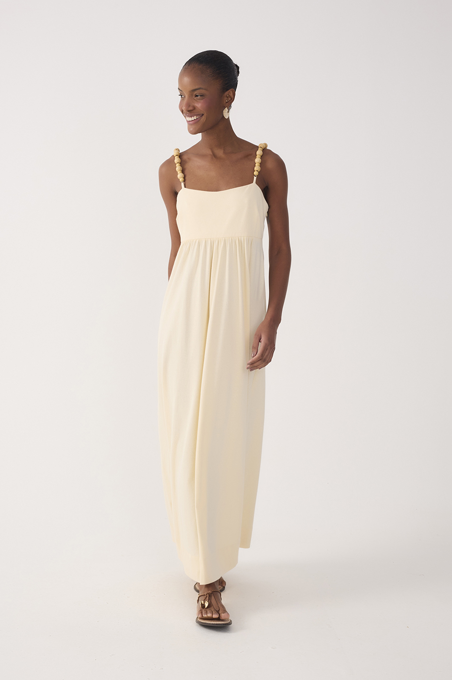 Beige Beaded Straps Maxi Dress