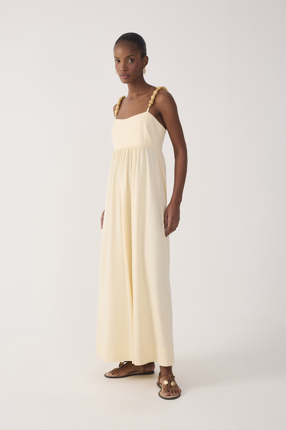 Beige Beaded Straps Maxi Dress