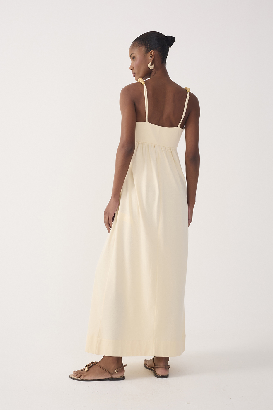 Beige Beaded Straps Maxi Dress