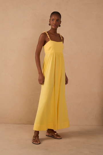 Yellow Beaded Straps Maxi Dress
