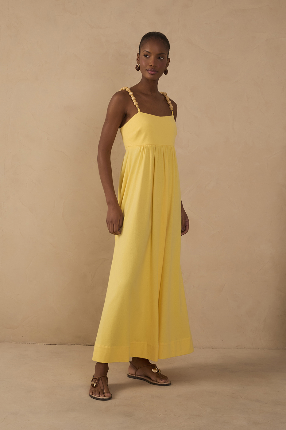 Yellow Beaded Straps Maxi Dress