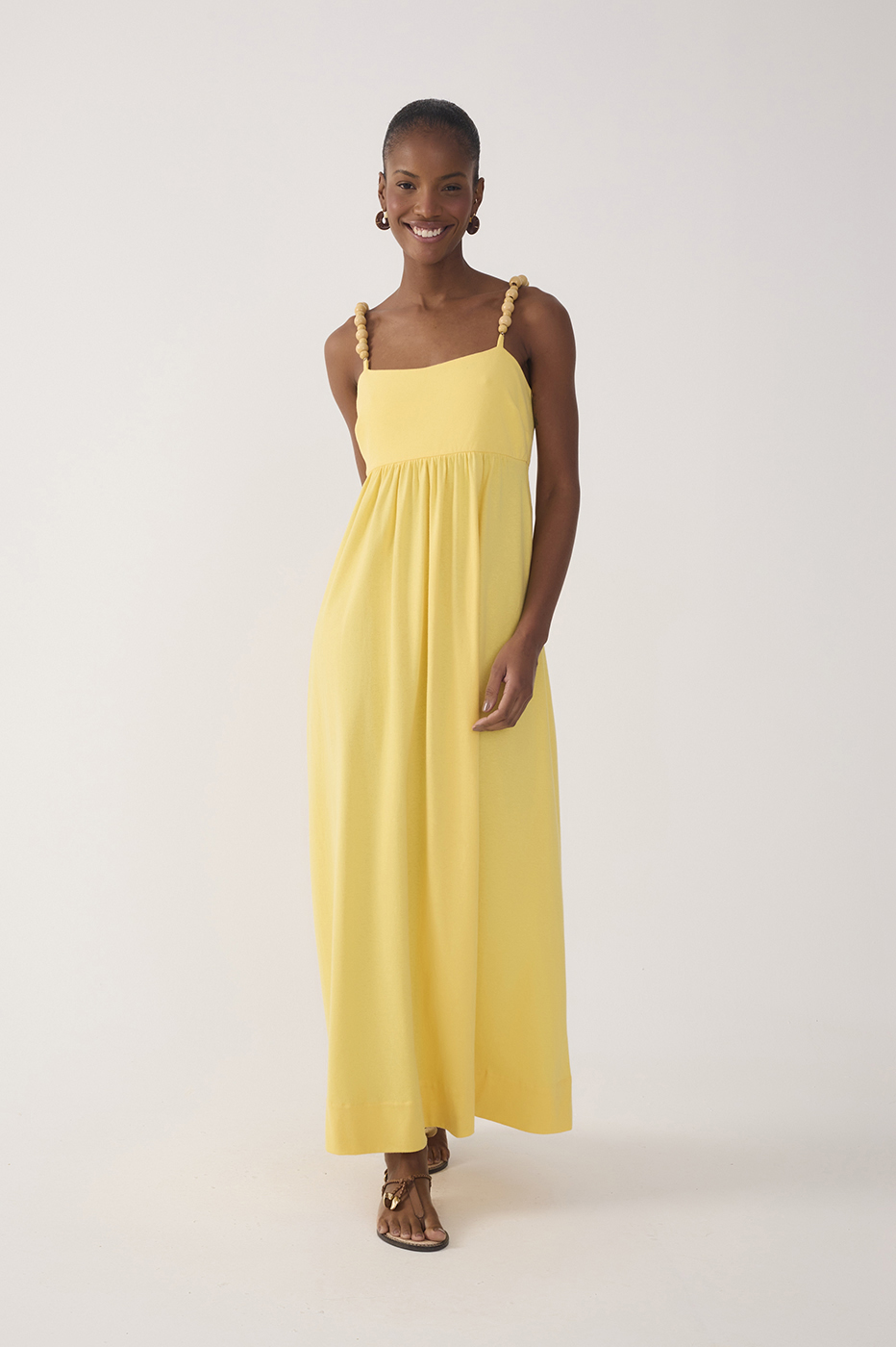 Yellow Beaded Straps Maxi Dress